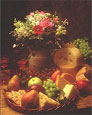 fruit, cheese and flowers