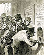 victorian drawing of crowd at ticket booth