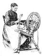 drawing of woman at spinning wheel